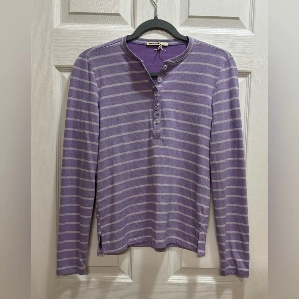Marine layer DOUBLE KNIT HENLEY Striped LAVENDER Casual Coastal Small